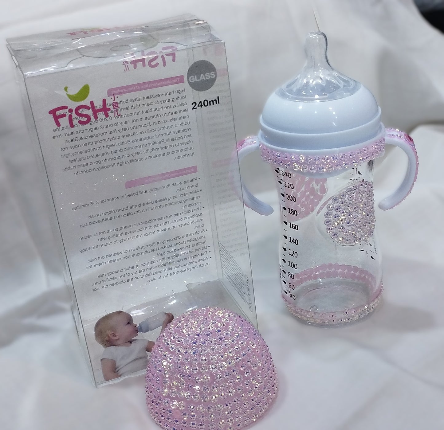 Baby Fancy Glass Feeder – 240ml (8 oz)-Pink