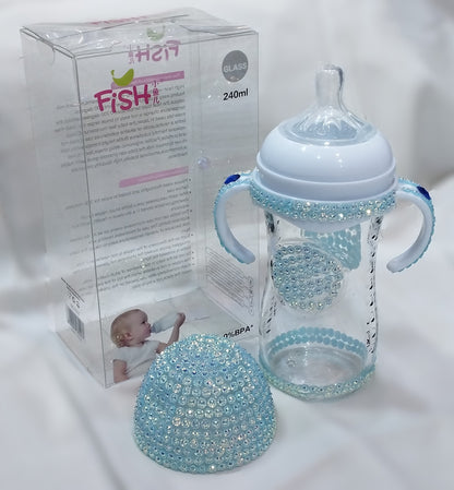 Baby Fancy Glass Feeder – 240ml (8 oz)-Blue